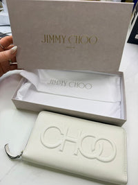 Jimmy Choo Bettina Milk White Leather Embossed Zip Wallet full inclusion new
