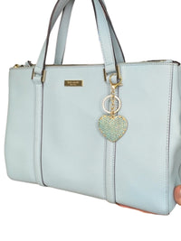 Kate Spade New York Light Blue Leather Satchel Tote Bag with Heart Charm