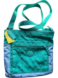 Coach Signature Nylon Swingpack Crossbody Bag Teal Blue Colorblock