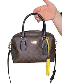 Coach Mini Bennett Satchel Signature C Brown Black Crossbody Bag Yellow Tassel