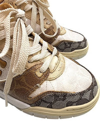 Coach Womens Soho Mixed Signature Patchwork Sneakers Beige Brown Women’s Size 9B