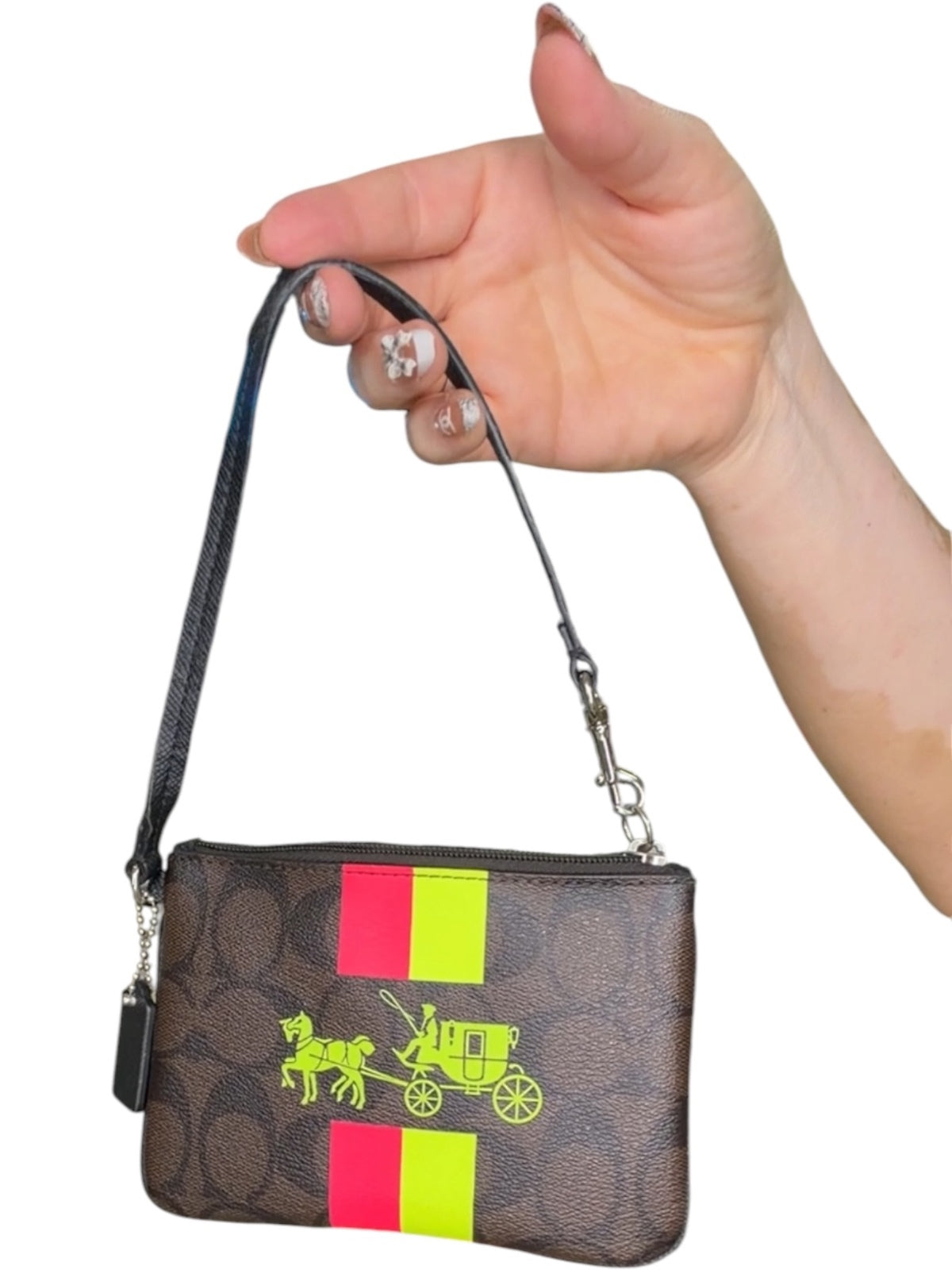 Coach Signature Canvas Wristlet with Neon Coach Print