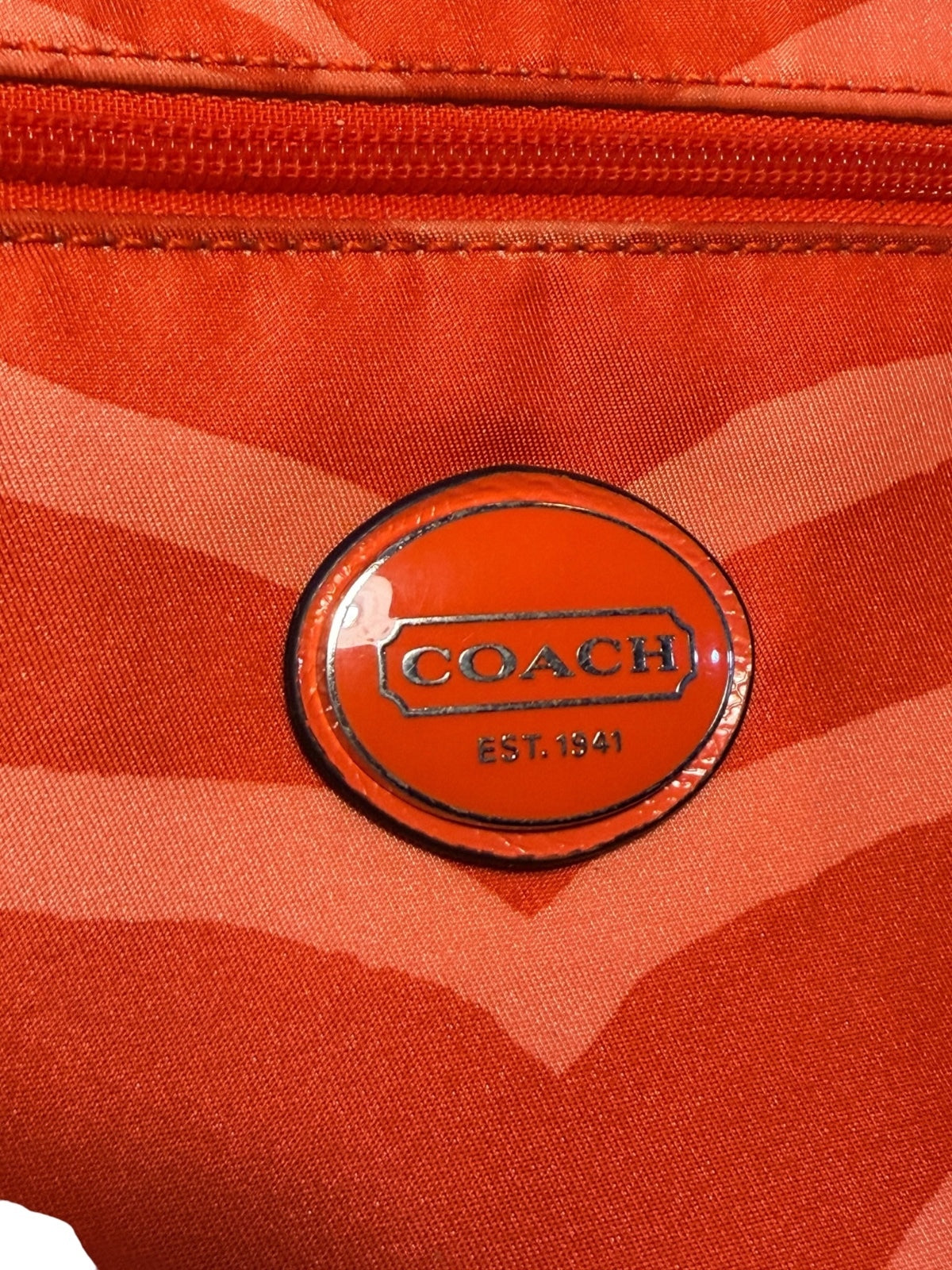 Coach Poppy Zebra Print Orange Nylon Crossbody Messenger Bag
