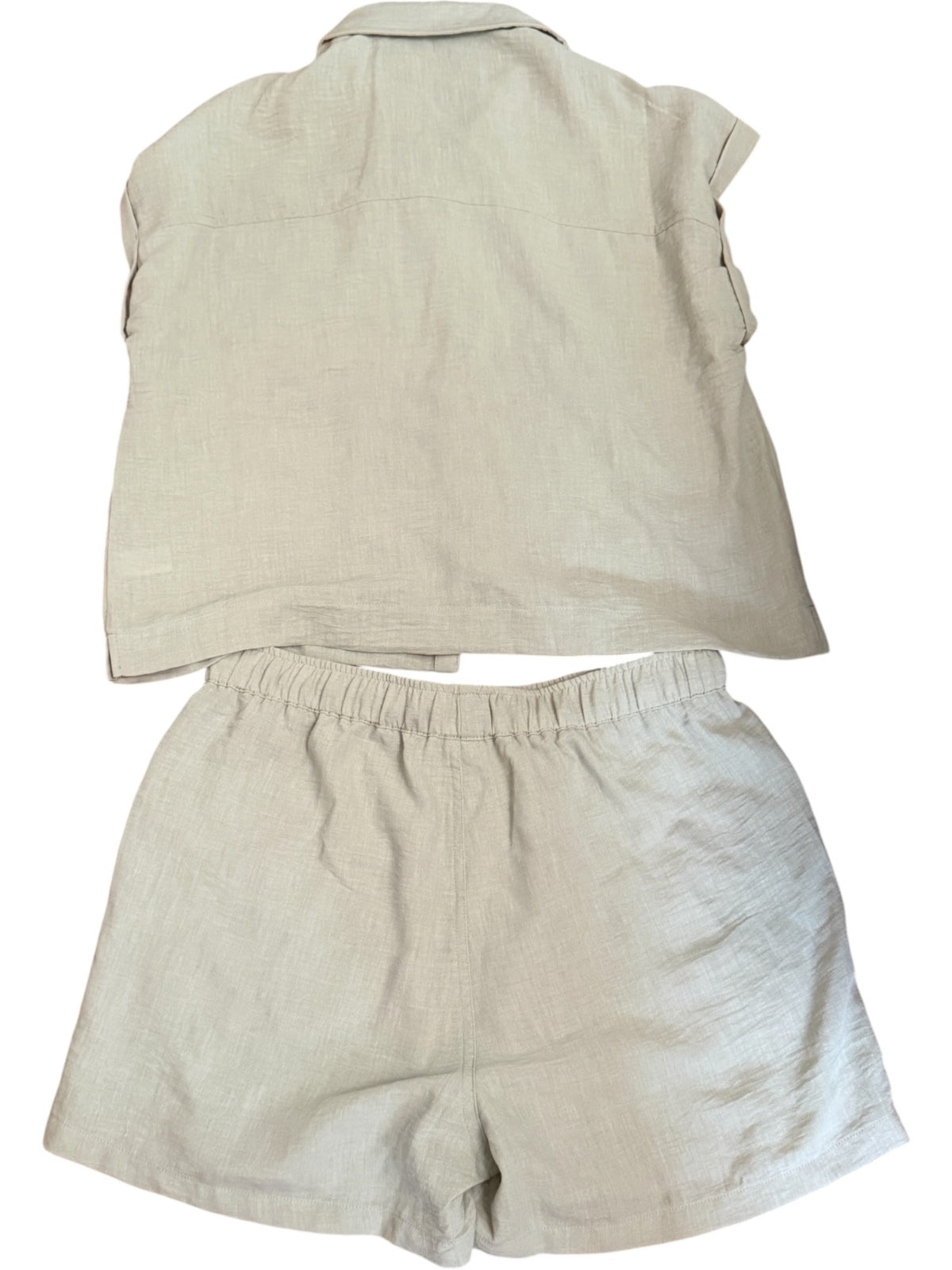 Active USA Two-Piece Button-Up Shirt and Elastic Waist Shorts Set in Sage Green,