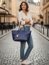 Lauren Ralph Lauren Navy Blue Leather Tote Bag