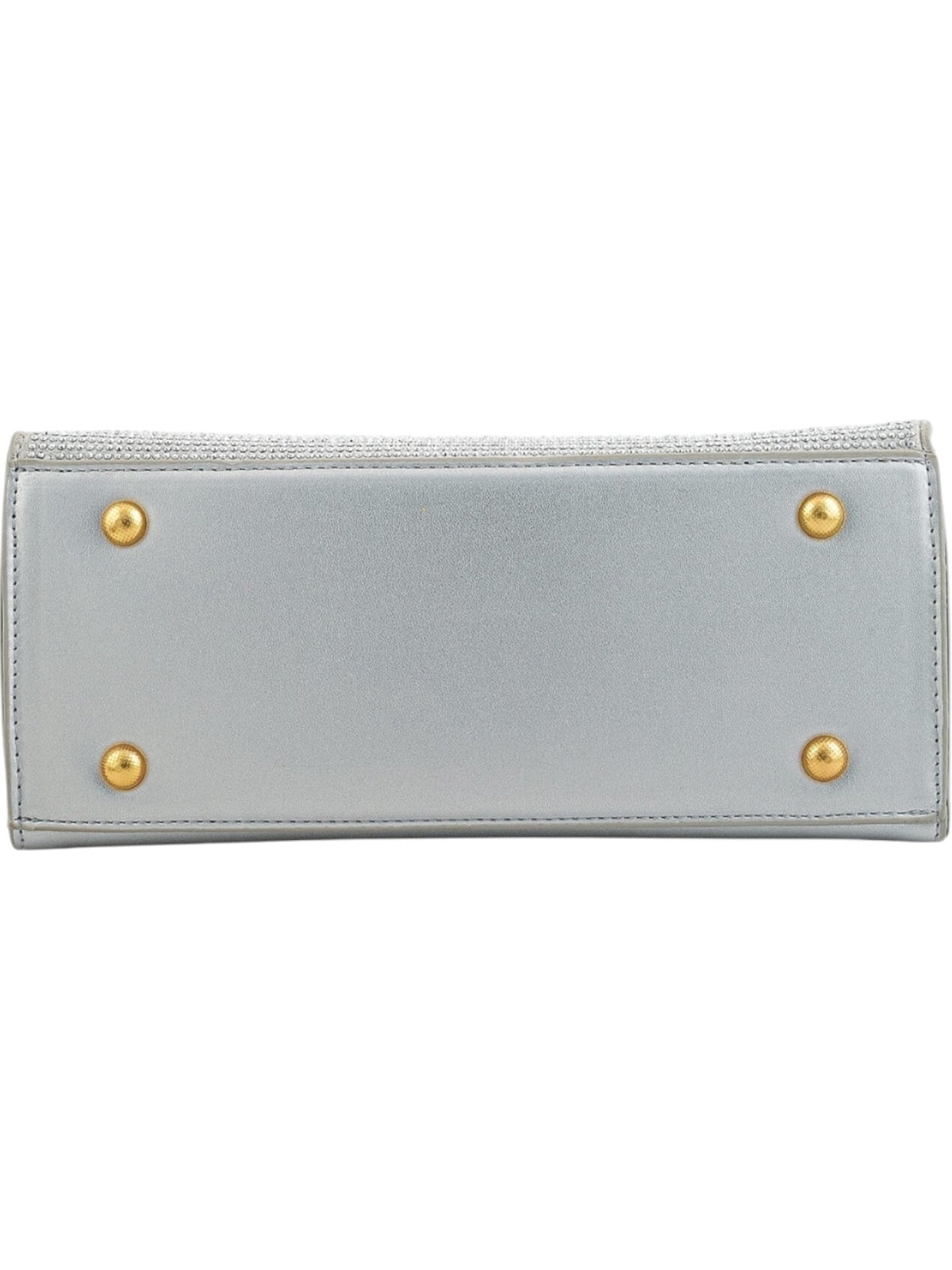 Silver Rhinestone Embellished Satchel Handbag with Gold Hardware