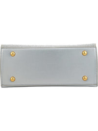 Silver Rhinestone Embellished Satchel Handbag with Gold Hardware
