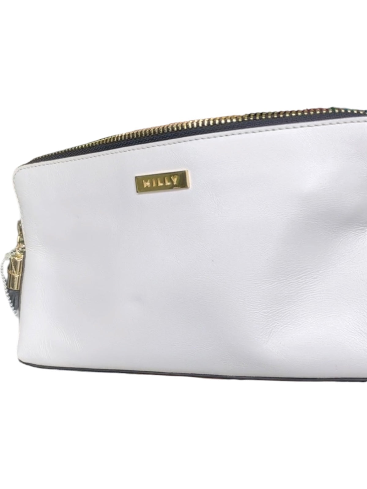 MILLY Leather Star Appliqué Zip Around Clutch Wristlet White Black Tassel Pouch