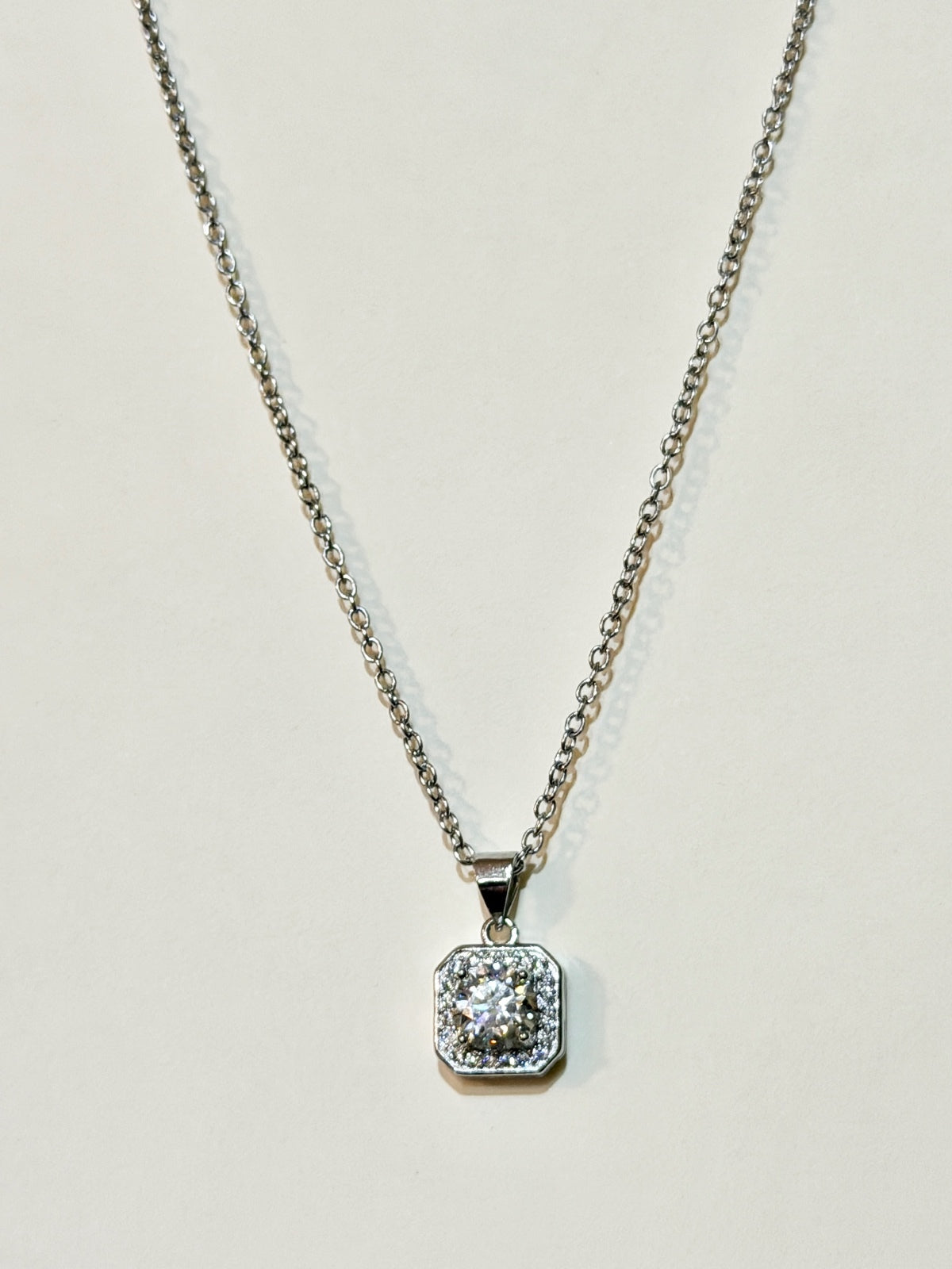 Moissanite authentic silver tone necklace 16”-18” New N8