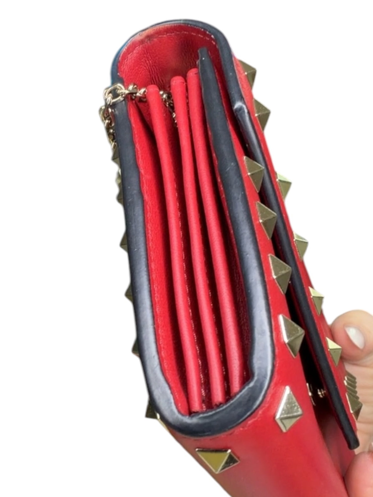 Valentino Garavani Rockstud Red Leather Crossbody Bag with Gold Chain
