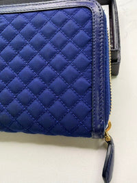 Prada Royal Blue Quilted Nylon Leather Zip Around Continental Wallet