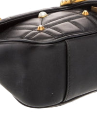 Gucci GG Marmont Quilted Black Leather Shoulder Bag with Pearl and Gold Studs