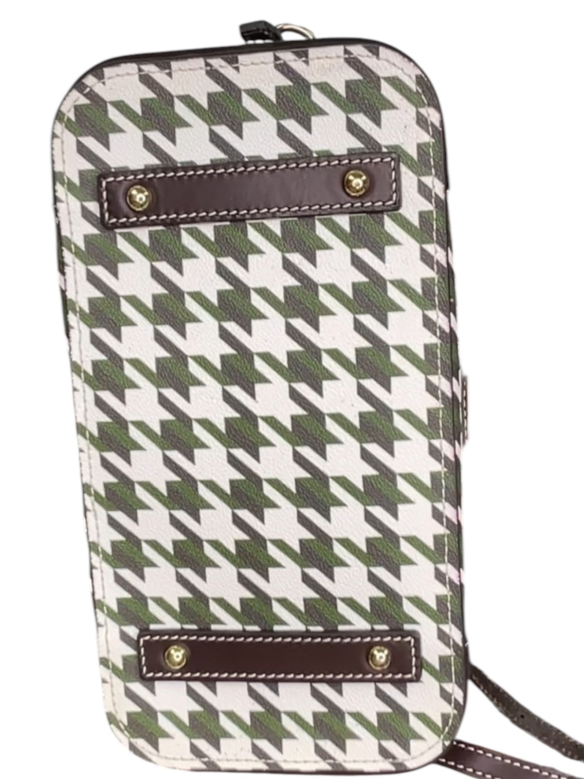 Dooney & Bourke Houndstooth Satchel Green White Brown Leather Trim Crossbody Bag