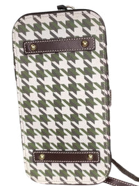 Dooney & Bourke Houndstooth Satchel Green White Brown Leather Trim Crossbody Bag