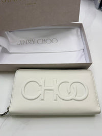 Jimmy Choo Bettina Milk White Leather Embossed Zip Wallet full inclusion new