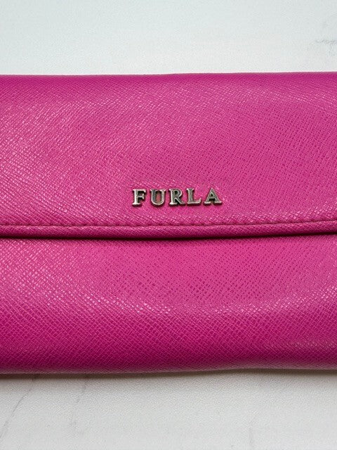 Furla Hot Pink Fuchsia Saffiano Leather Continental Wallet