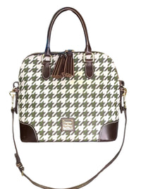 Dooney & Bourke Houndstooth Satchel Green White Brown Leather Trim Crossbody Bag