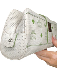 MCM White and Green Leather Clutch Bag