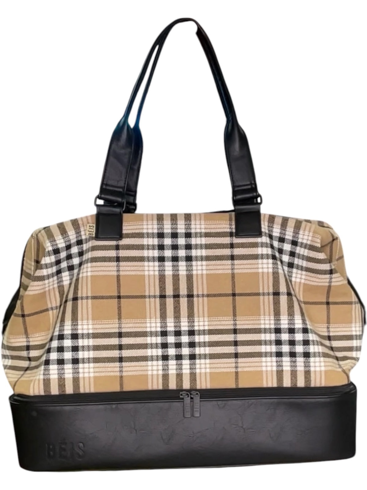 BEIS The Weekender Plaid Travel Bag Carry On Overnight Luggage Shoe Compartment