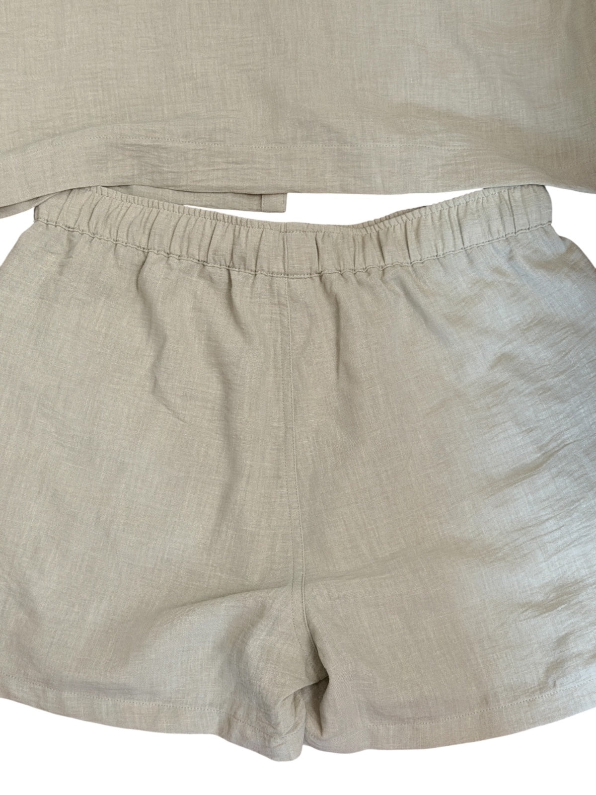 Active USA Two-Piece Button-Up Shirt and Elastic Waist Shorts Set in Sage Green,
