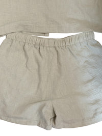 Active USA Two-Piece Button-Up Shirt and Elastic Waist Shorts Set in Sage Green,