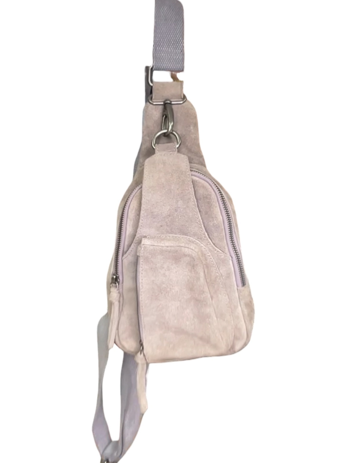Free People Gray Suede Crossbody Sling Bag with Adjustable Strap