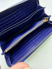 Prada Royal Blue Quilted Nylon Leather Zip Around Continental Wallet