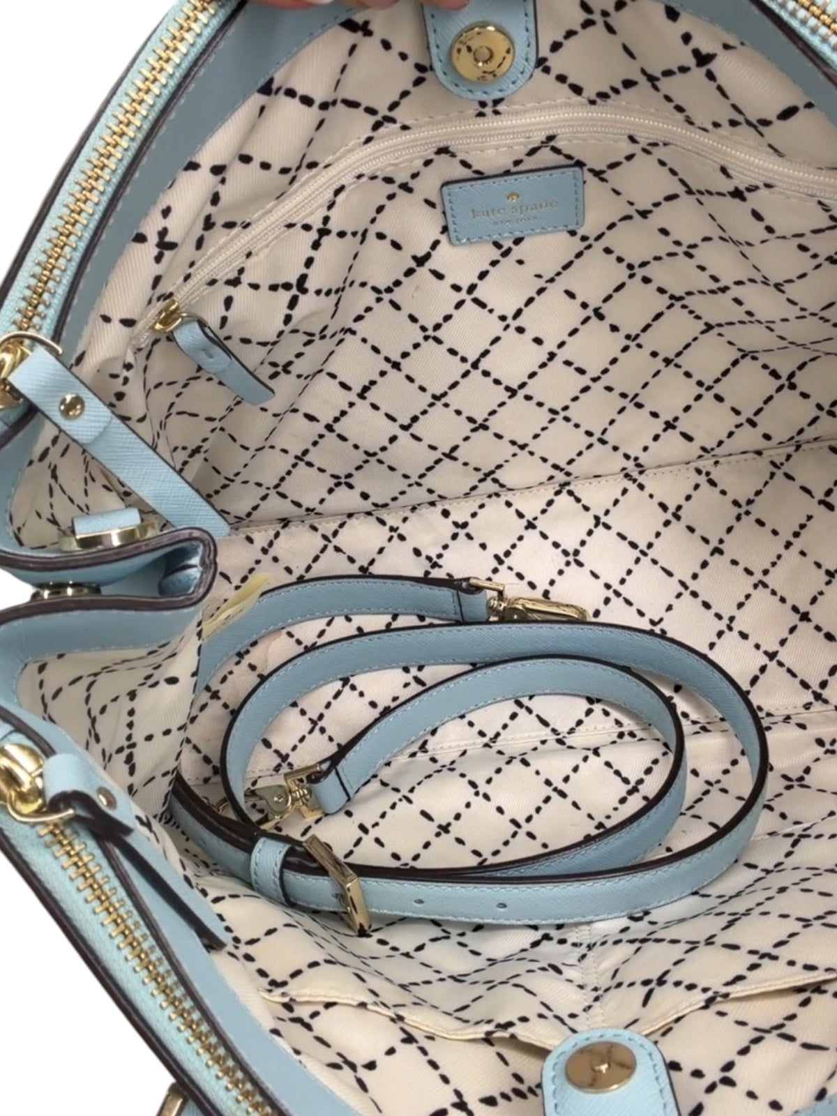Kate Spade New York Light Blue Leather Satchel Tote Bag with Heart Charm