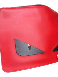 Fendi Bag Bugs Monster Eyes Red Leather Zip Clutch Pouch Portfolio