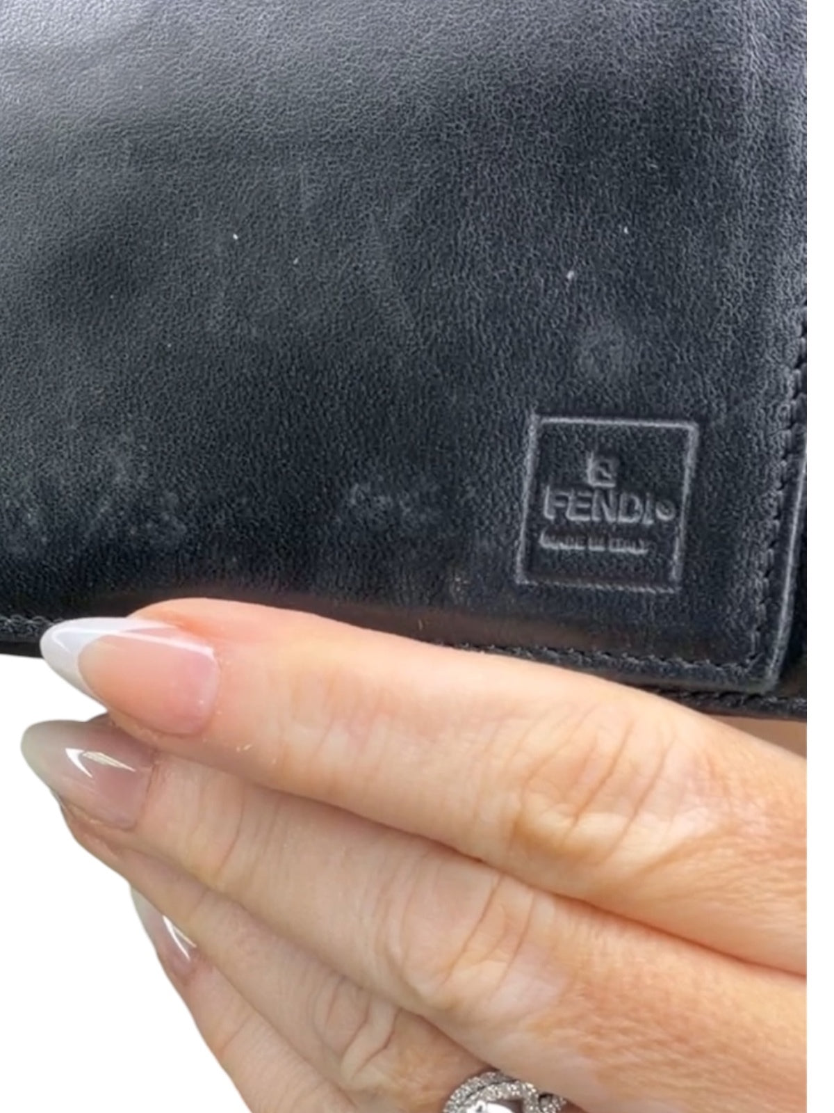 Fendi Black Folded Wallet with Metal Logo Plaque