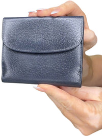 Gucci Vintage Navy Blue Leather Trifold Wallet Silver Hardware Made in Italy