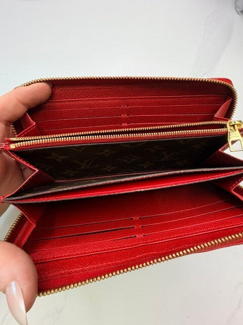Louis Vuitton Retiro Zippy Wallet Monogram Cherry Red Leather