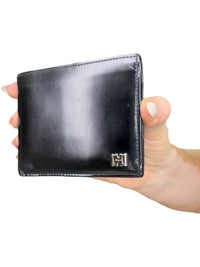 Salvatore Ferragamo Black Leather Bifold Wallet Silver Logo Made in Italy Men’s