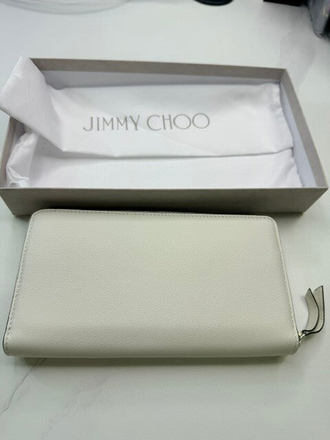 Jimmy Choo Bettina Milk White Leather Embossed Zip Wallet full inclusion new