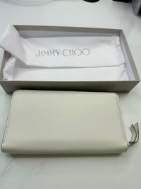 Jimmy Choo Bettina Milk White Leather Embossed Zip Wallet full inclusion new
