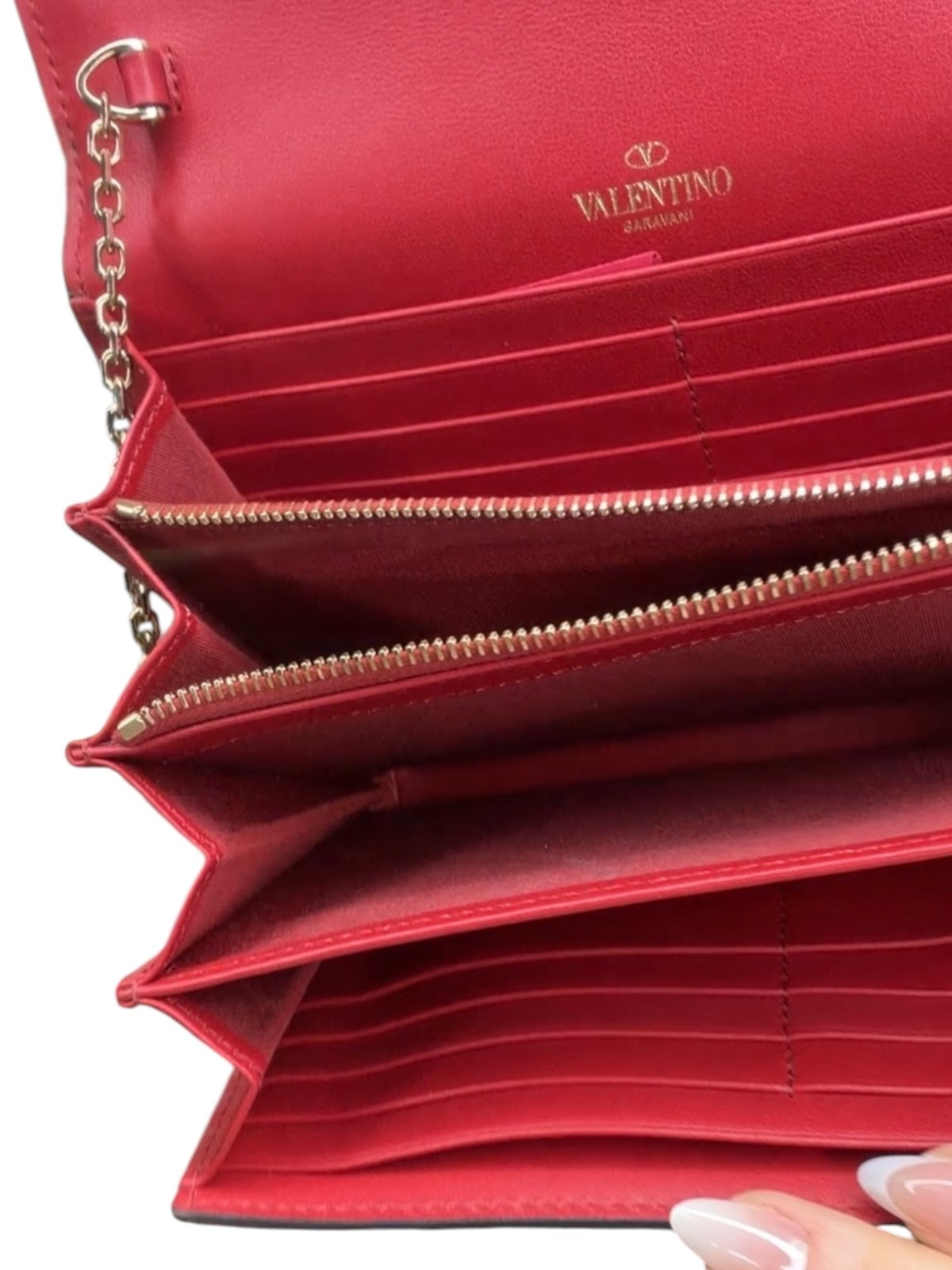 Valentino Garavani Rockstud Red Leather Crossbody Bag with Gold Chain