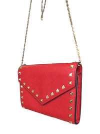 Valentino Garavani Rockstud Red Leather Crossbody Bag with Gold Chain