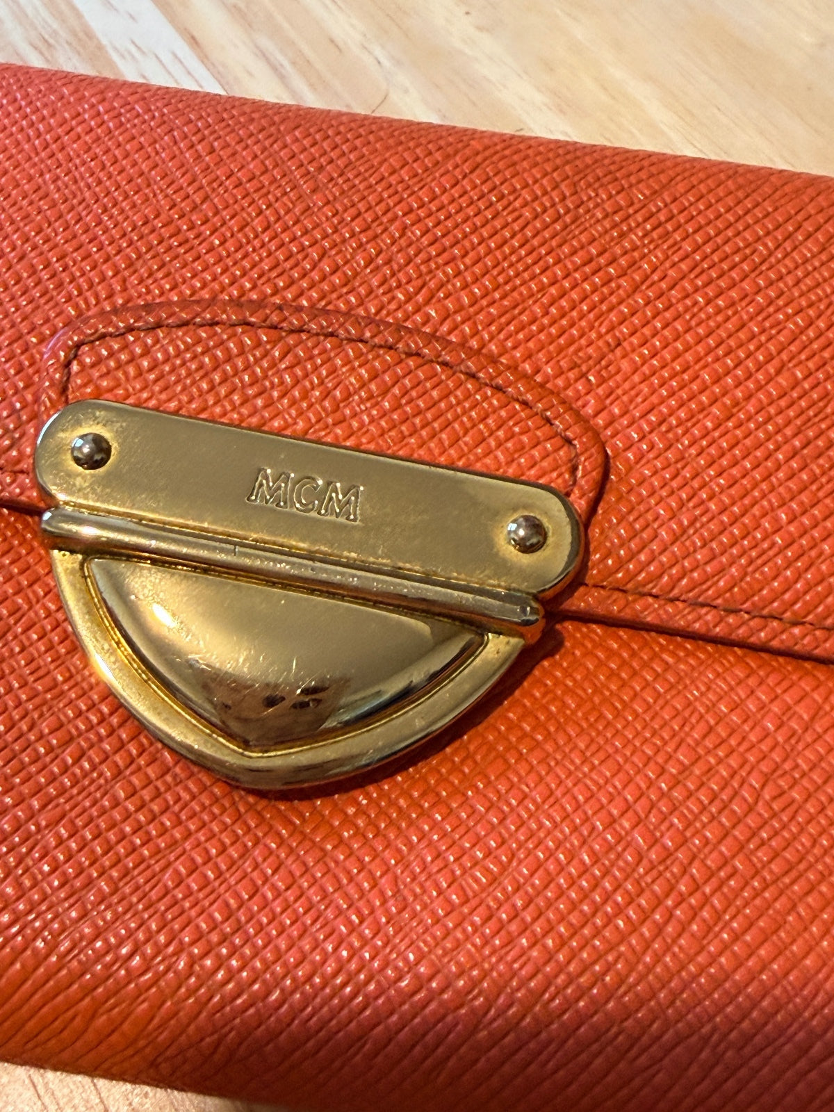 MCM Orange Leather Wallet with Gold-tone Clasp