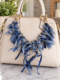 Boho Denim Bag Chain Charm Blue denim Fringe Purse Accessory 13” [COPY]