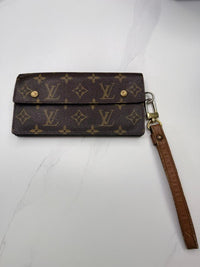 Louis Vuitton Vintage Monogram Canvas Long Wallet Wristlet Brown Gold Hardware