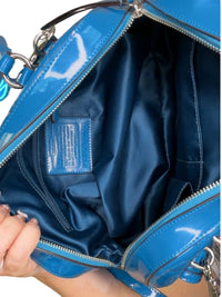 Coach Blue Quilted Patent Leather Satchel Bag with Chain Strap