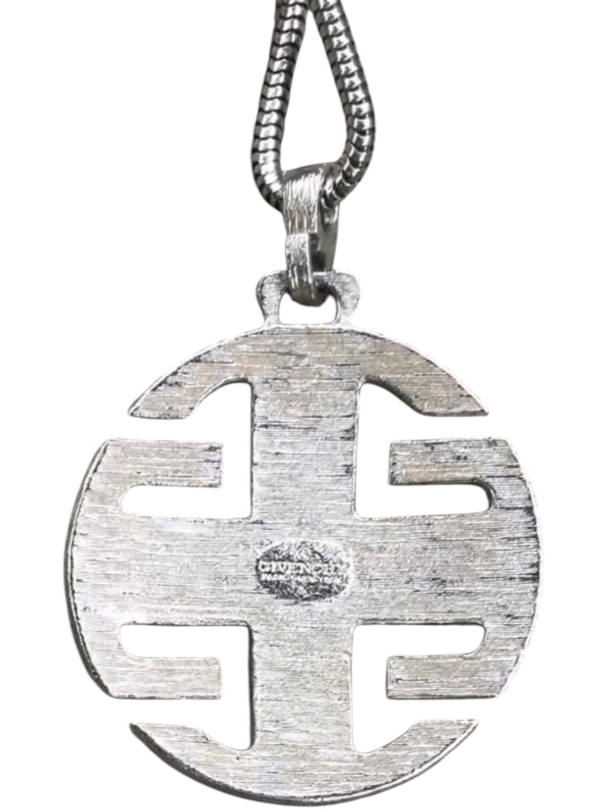 Givenchy Silver Tone Logo Pendant Necklace