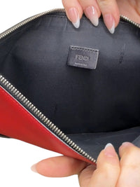 Fendi Bag Bugs Monster Eyes Red Leather Zip Clutch Pouch Portfolio