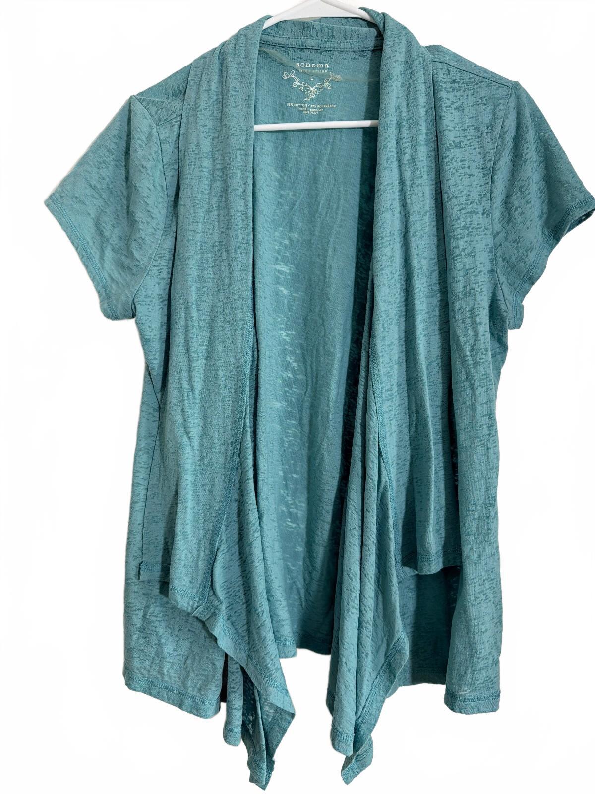 Sonoma Life + Style Teal Short Sleeve Open Front Cardigan Size L