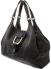GUCCI Abbey Greenwich Black Pebbled Leather Shoulder Bag with Gold Buckle