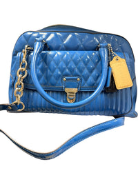 Coach Blue Quilted Patent Leather Satchel Bag with Chain Strap