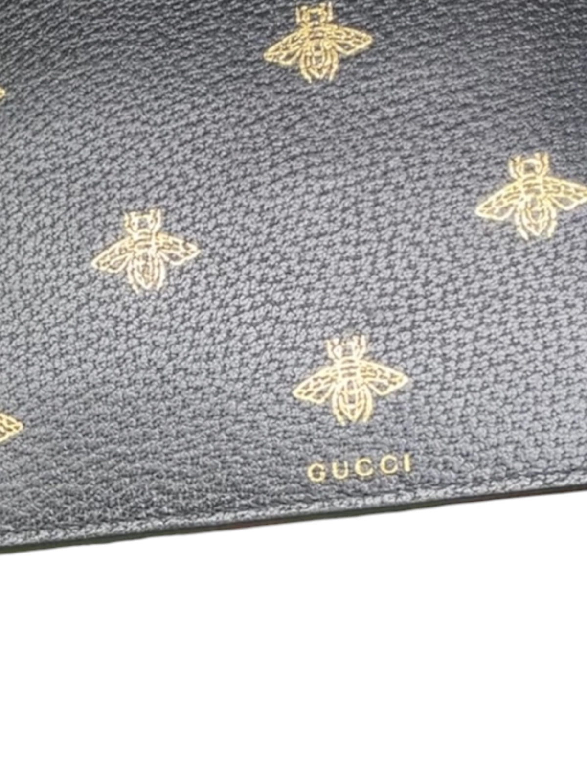 Gucci Bee Star Leather Zip Wristlet Clutch Black Gold Animalier Pouch Wallet