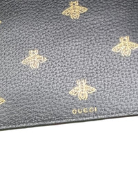 Gucci Bee Star Leather Zip Wristlet Clutch Black Gold Animalier Pouch Wallet