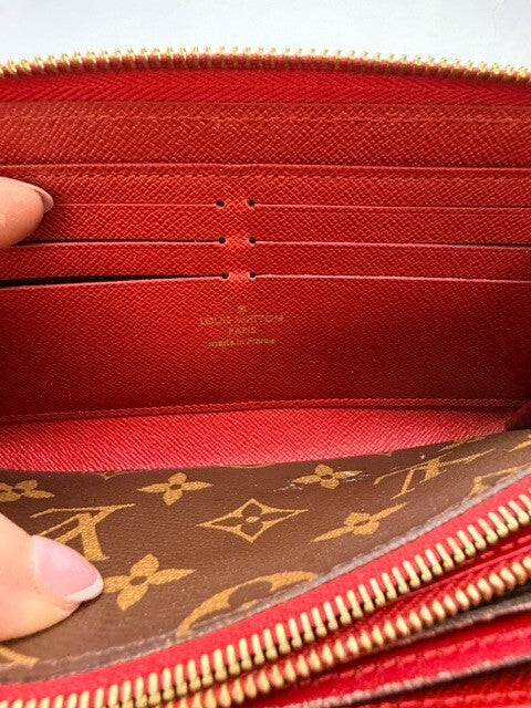 Louis Vuitton Retiro Zippy Wallet Monogram Cherry Red Leather