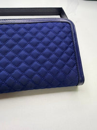 Prada Royal Blue Quilted Nylon Leather Zip Around Continental Wallet